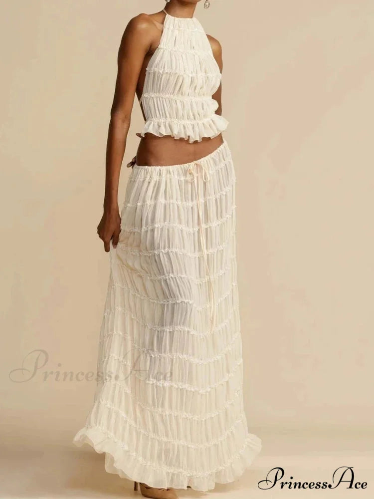 Summer Sexy Sleeveless Backless Top High Waist Skirt Beach Christmas Party Dress