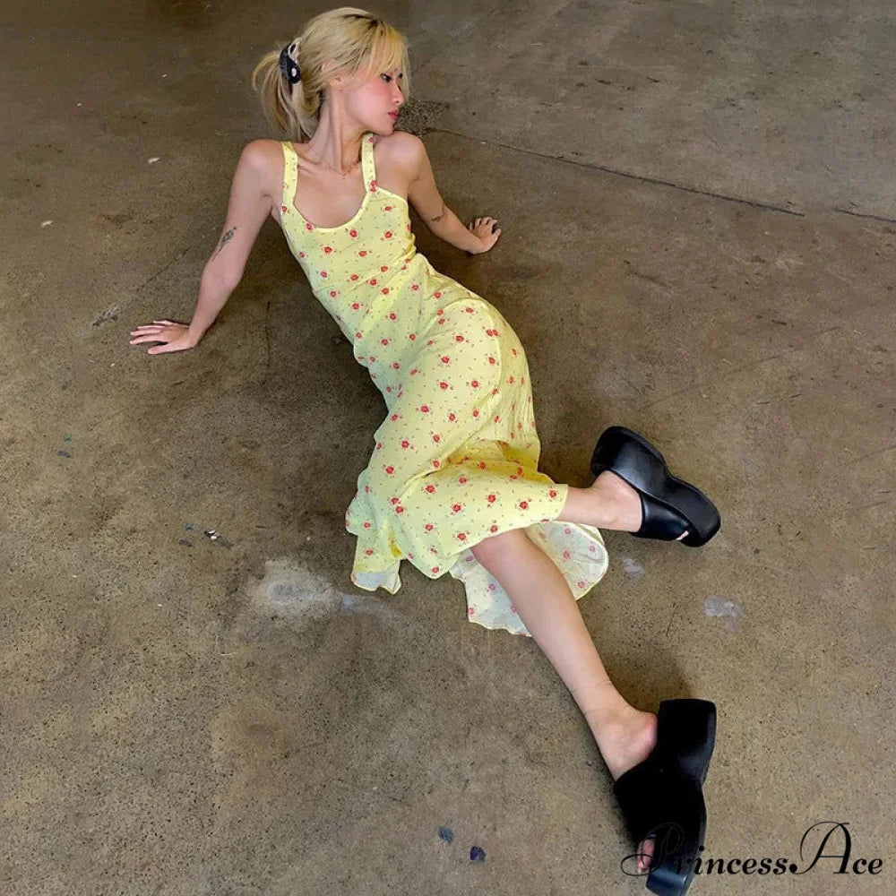 Summer Sleeveless Beach Fashion Floral Print Backless Slim Elegant Club Strap Party Bodycon Dress