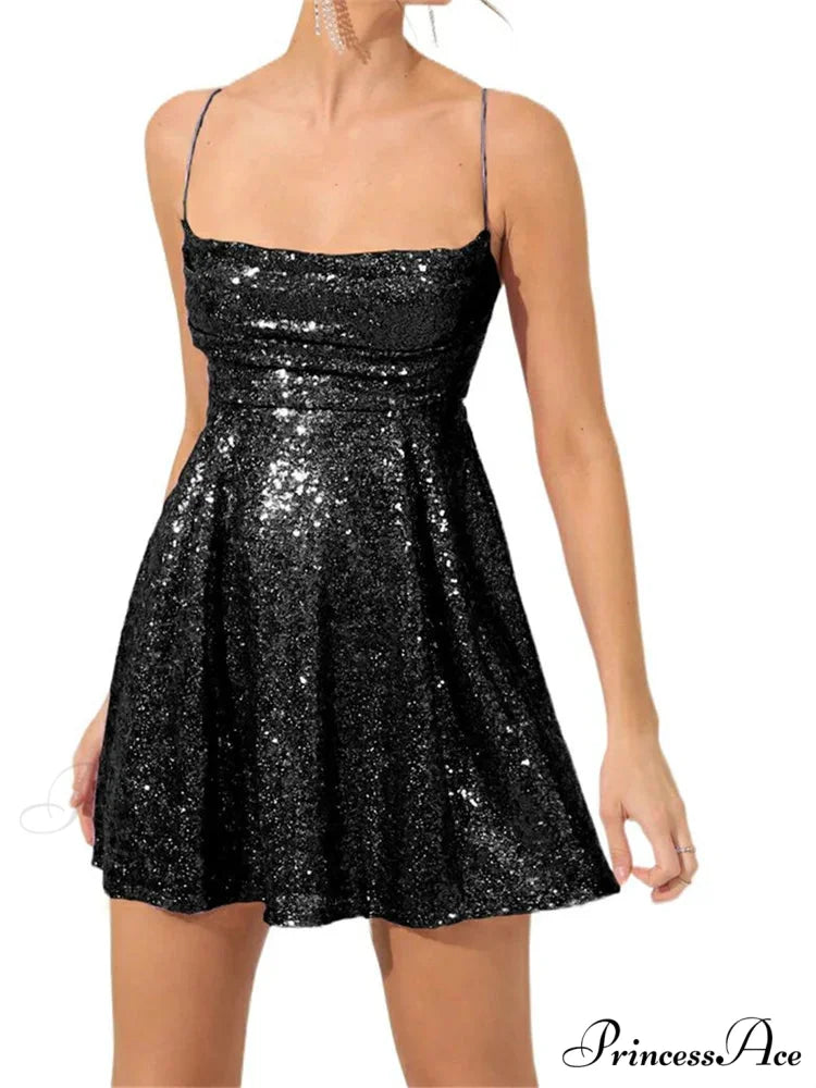 Summer Sling Sleeveless Backless Criss Cross Tie Mini Dress BLACK / S