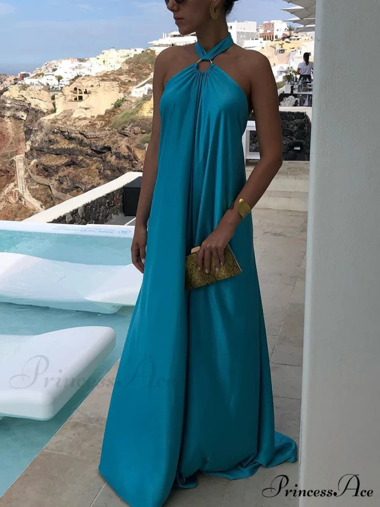 Summer Temperament Satin Charming Halter Swing Gown Dresses