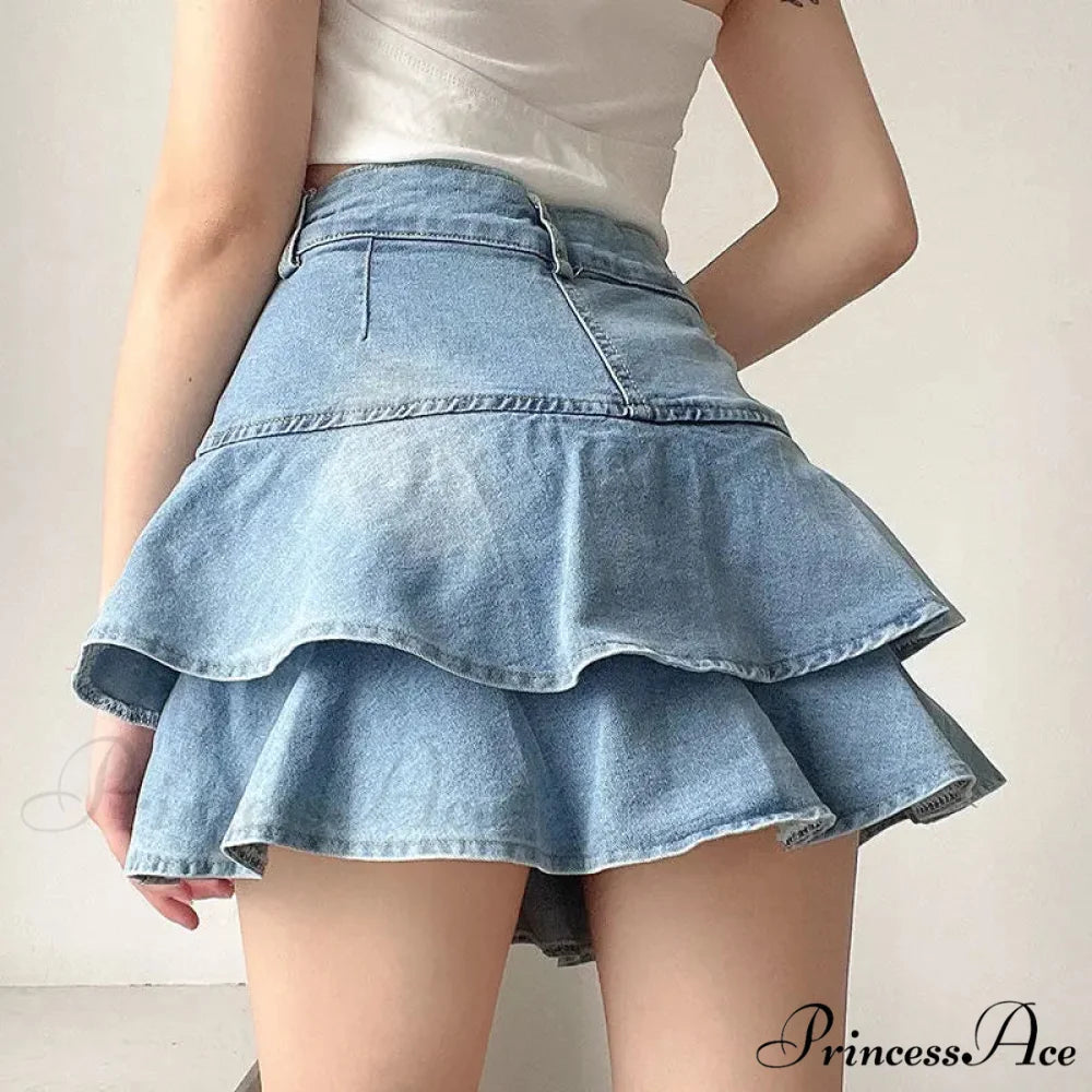 Summer Waist Slim Cute Sexy Mini Ruffle Skirt