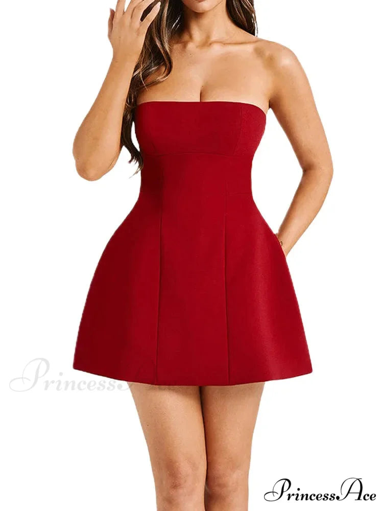 Summer White Mini High Waist Party Dress Red / S