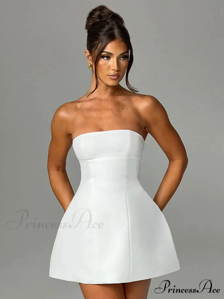 Summer White Mini High Waist Party Dress White / S