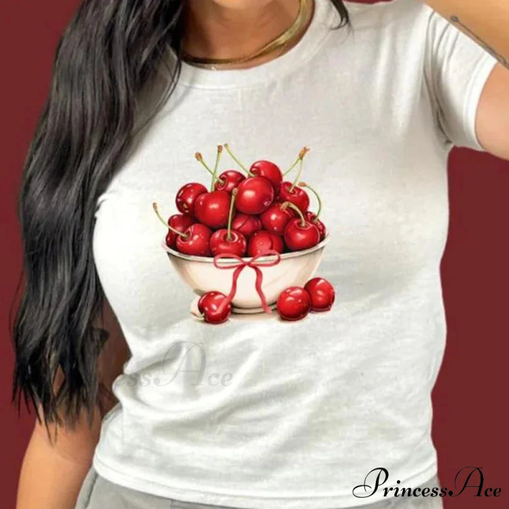 Summer Y2K Cherry Print T-shirt white6 / S t-shirt-250223