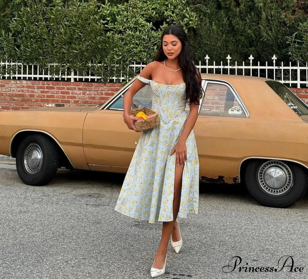 Suninheart Verdant Floral Holiday Dress blue print / XS vacationdress-250223