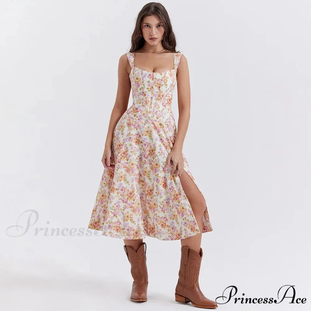 Suninheart Verdant Floral Holiday Dress ivory print / XS vacationdress-250223