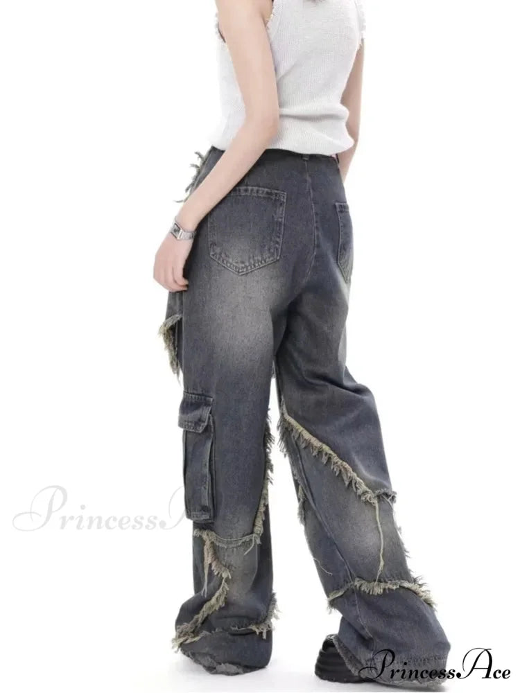 Super Beautiful Flower High Waist Summer Loose Wide Leg Vintage Unique Versatile Straight Women’s Jean