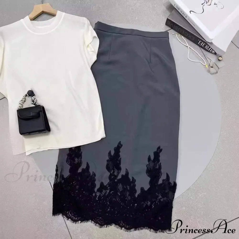 Superior Skirt with Lace Distinctive Design for Office Ladies skirt-250126