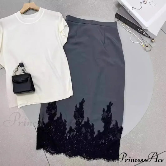 Superior Skirt with Lace Distinctive Design for Office Ladies skirt-250126