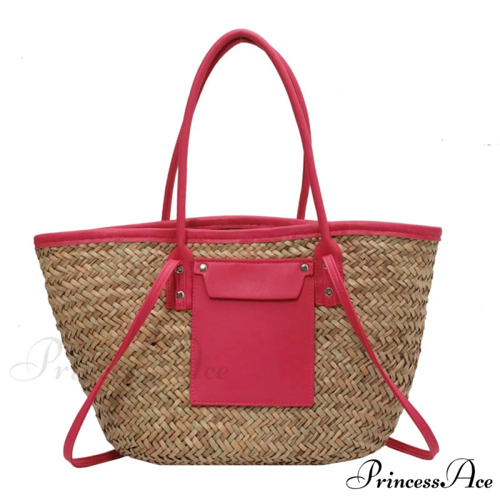 Superior Straw Summer Tote Beach Handbag Hot Pink / 40X13X25CM handbag-250126