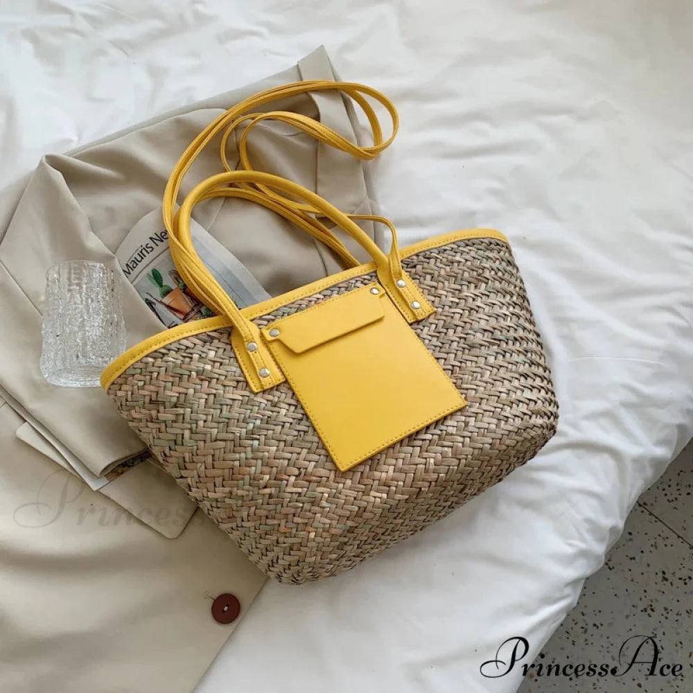 Superior Straw Summer Tote Beach Handbag light yellow / 40X13X25CM handbag-250126
