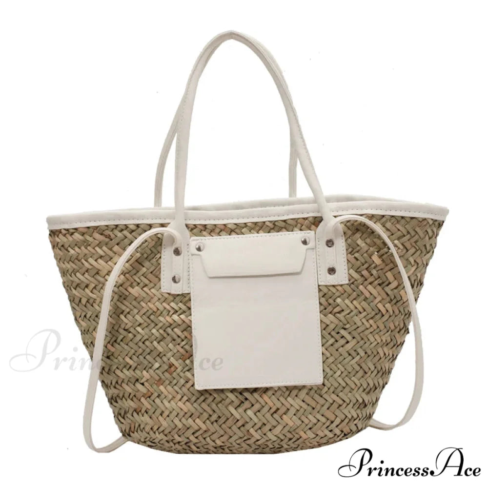 Superior Straw Summer Tote Beach Handbag WHITE / 40X13X25CM handbag-250126