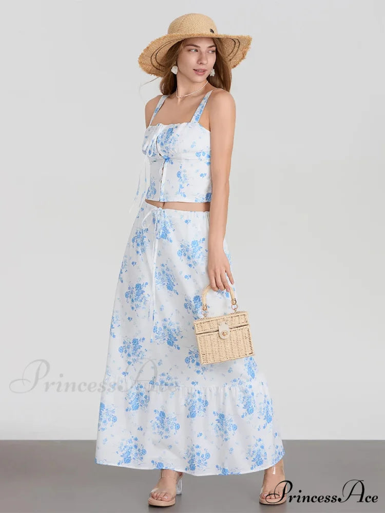 Suspend Crop Tank Top Cinch A-line Skirt Floral Dress floraldress-250126