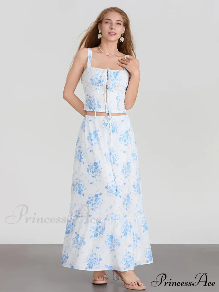 Suspend Crop Tank Top Cinch A-line Skirt Floral Dress floraldress-250126