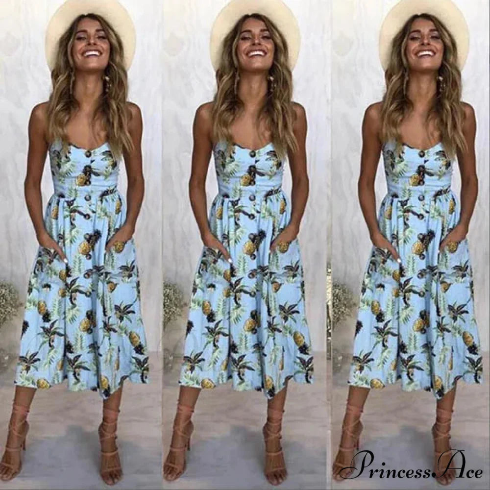 Suspend V-neck Sleeveless Floral Holiday Dress light blue / S oldfloraldress-250126