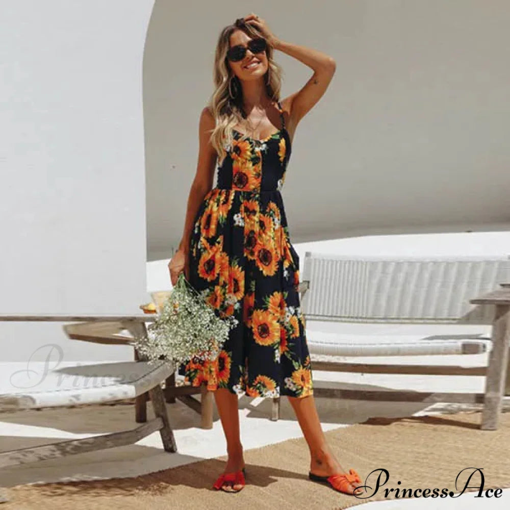 Suspend V-neck Sleeveless Floral Holiday Dress Orange / S oldfloraldress-250126