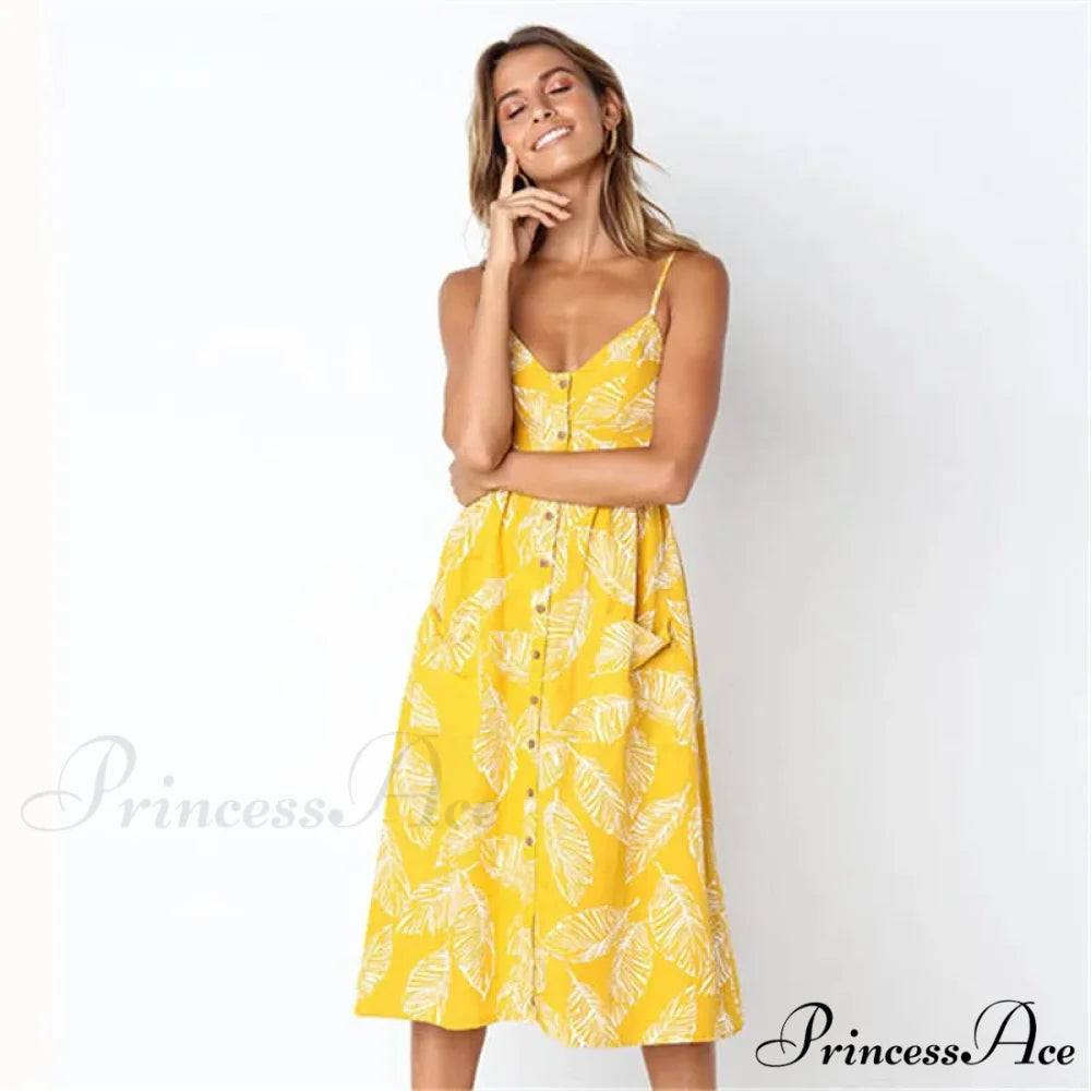 Suspend V-neck Sleeveless Floral Holiday Dress Yellow / S oldfloraldress-250126