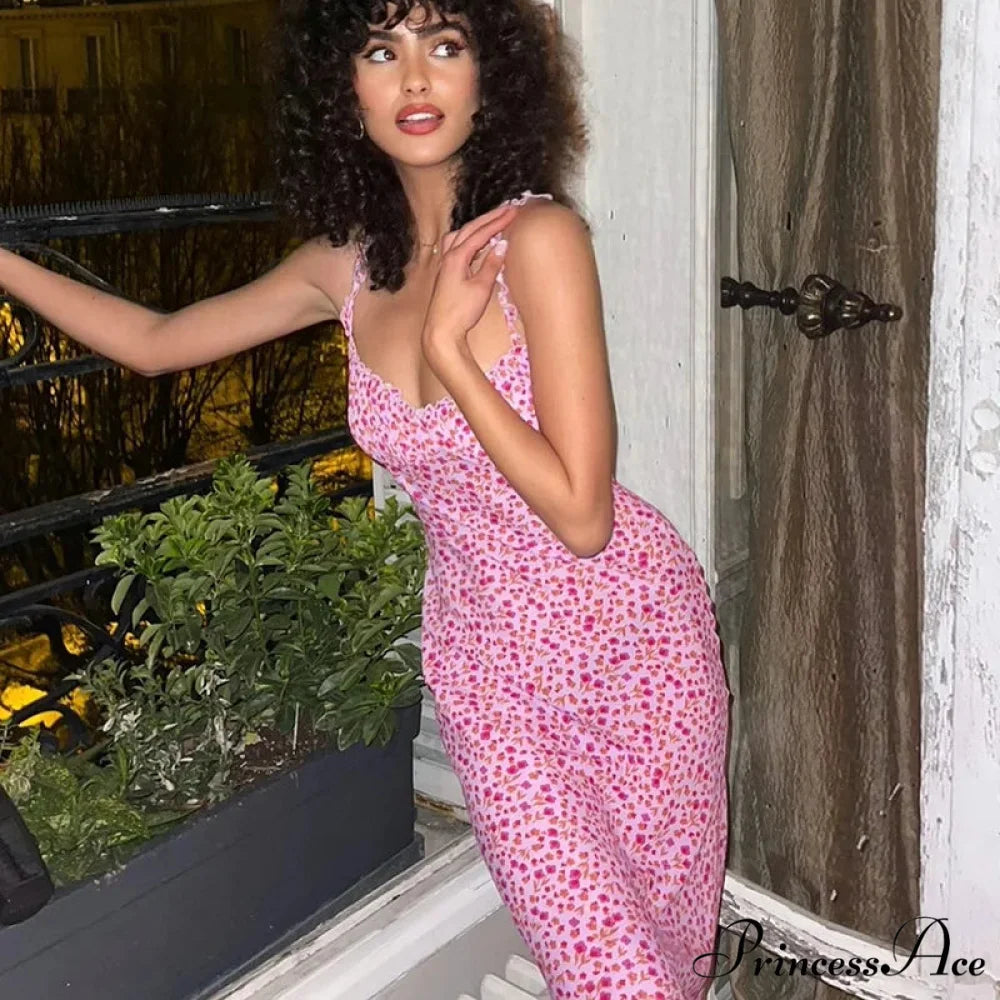 Suspender Split Mini 2024 Summer New Spaghetti Strap Floral Dress