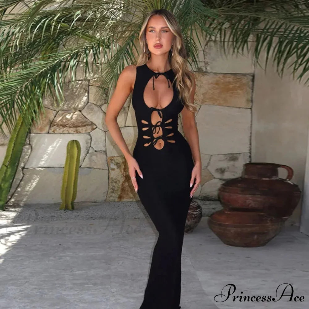 Svelte Bodycon Midi Long Holiday Dress Black / S vacationdress-250223