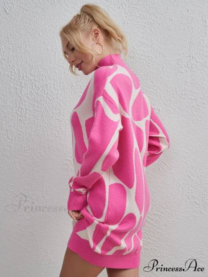 Sweater Gown with Mock Neck Contrast