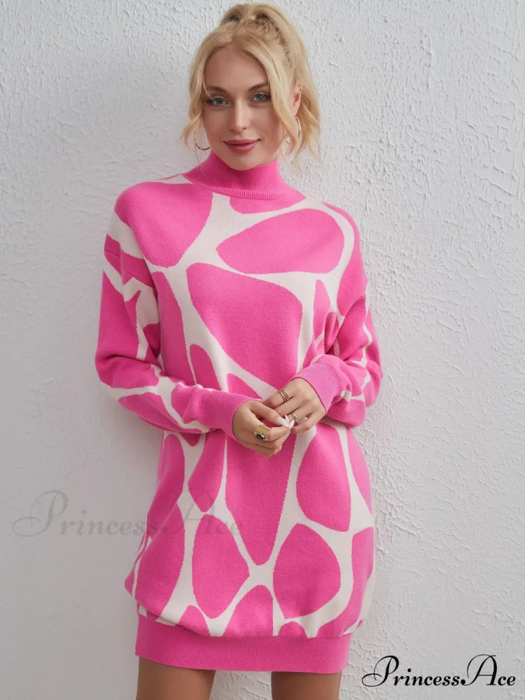 Sweater Gown with Mock Neck Contrast