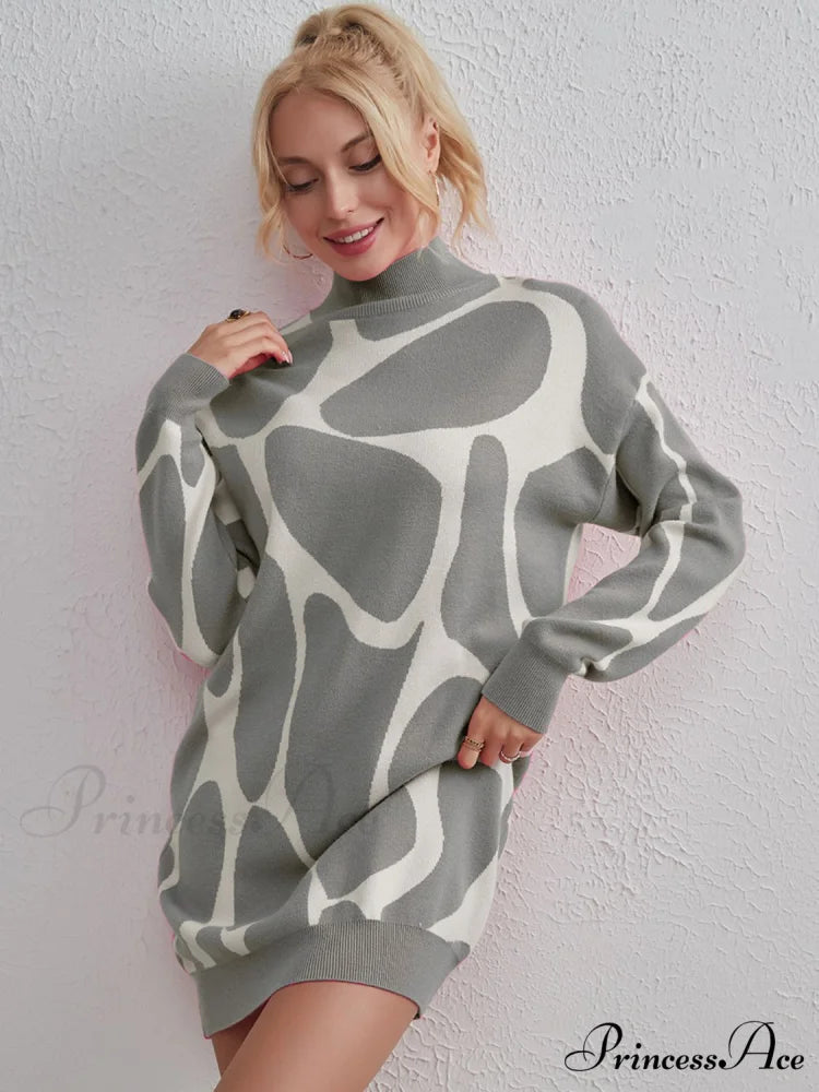 Sweater Gown with Mock Neck Contrast Heather Gray / One Size