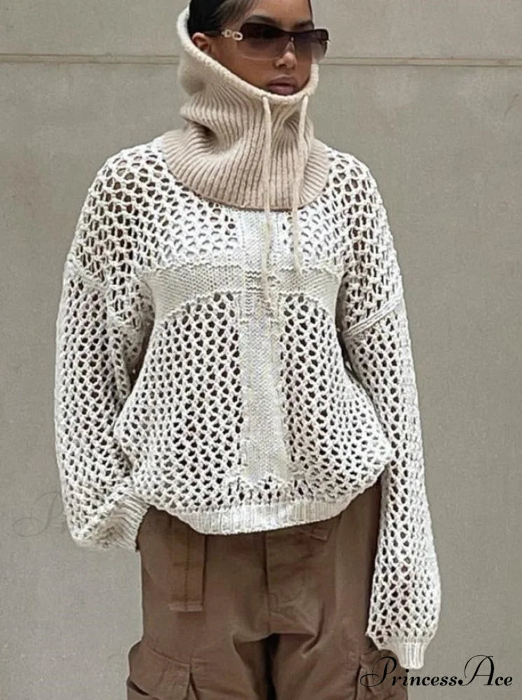 Sweater Loose Y2K Harajuku Top Knit Fairycore Retro Out Smock Warm-Season Grunge Vintage Hollow Pullovers Crewneck
