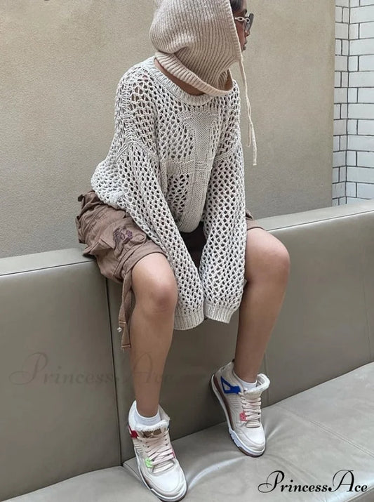 Sweater Loose Y2K Harajuku Top Knit Fairycore Retro Out Smock Warm-Season Grunge Vintage Hollow Pullovers Crewneck