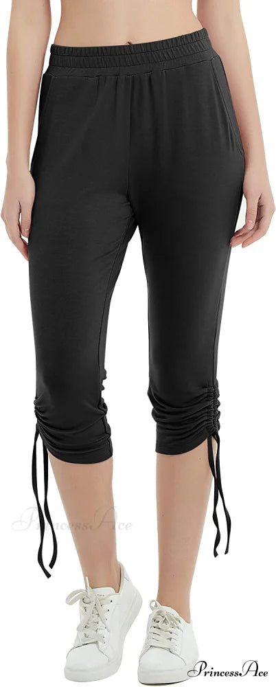 Sweatpants Capri Pants Cropped Joggers Yoga Slim Fit Pants Black / Large