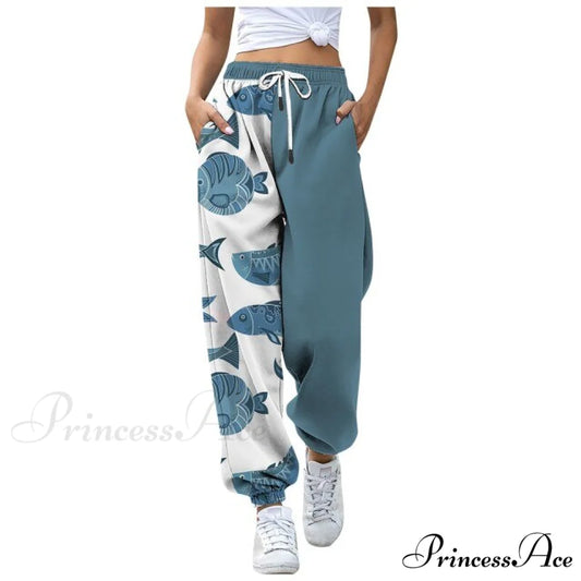 Sweatpants Casual Animal Printed Pattern Trousers Blue / S