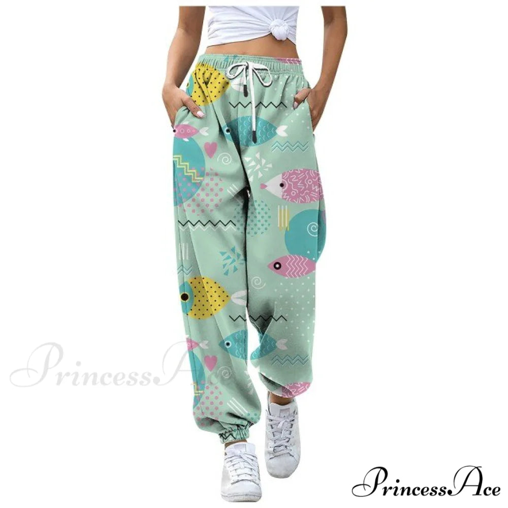 Sweatpants Casual Animal Printed Pattern Trousers green / S
