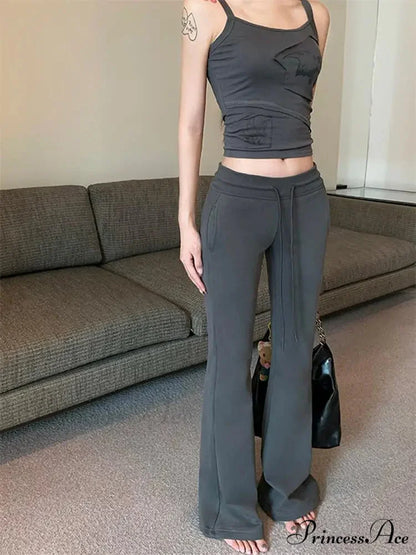 Sweatpants Low-waisted Black Grey Drawstring Flare Streetwear Quality Pants