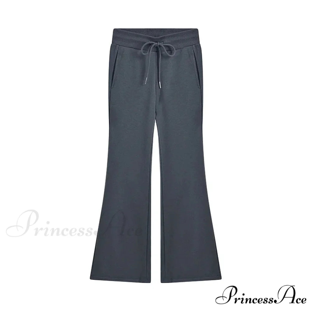 Sweatpants Low-waisted Black Grey Drawstring Flare Streetwear Quality Pants Dark Grey / S