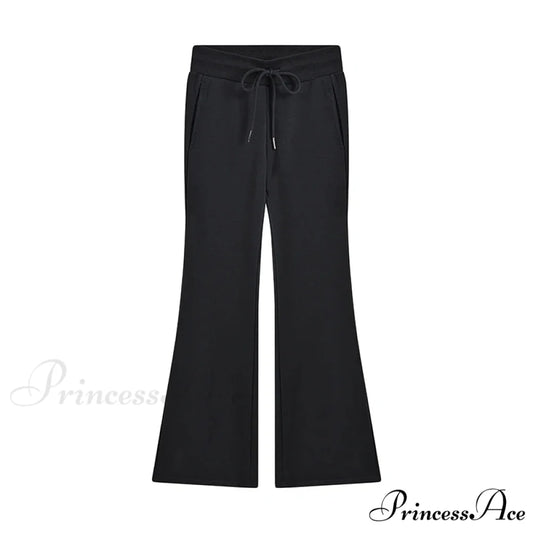 Sweatpants Low-waisted Black Grey Drawstring Flare Streetwear Quality Pants Black / S