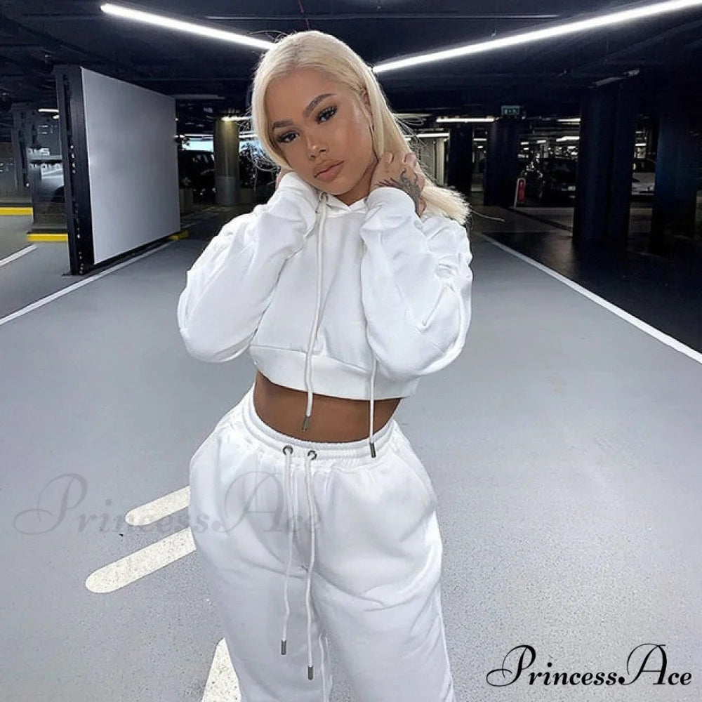 Sweatpants Tracksuit Women’s Hoodies and Winter Fashion Set White / S