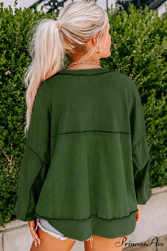 Sweatshirt Blackish Drop - Shoulder Henley Buttons Green