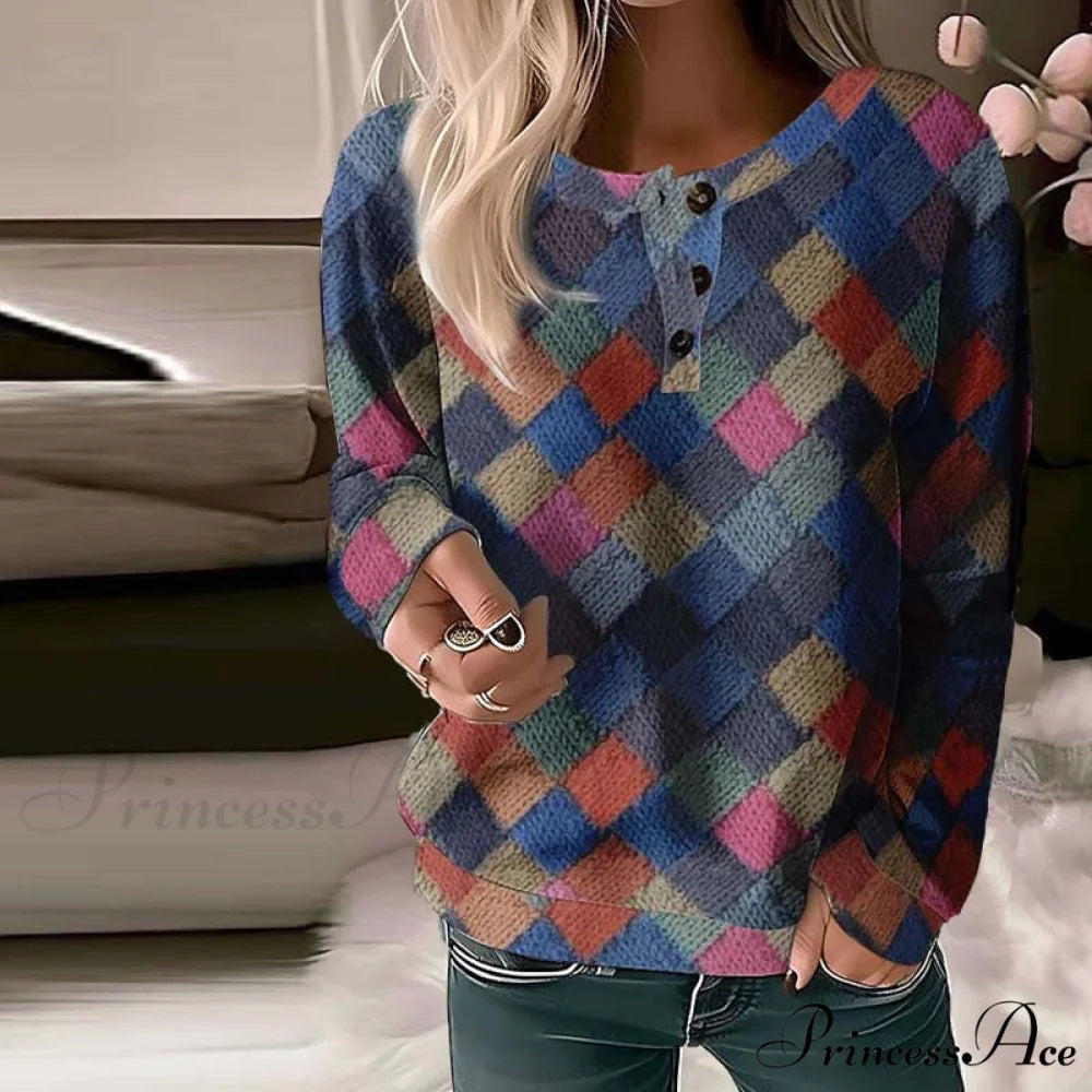 Sweatshirt Vibrant Retro in Plaid Colors Multicolor / S