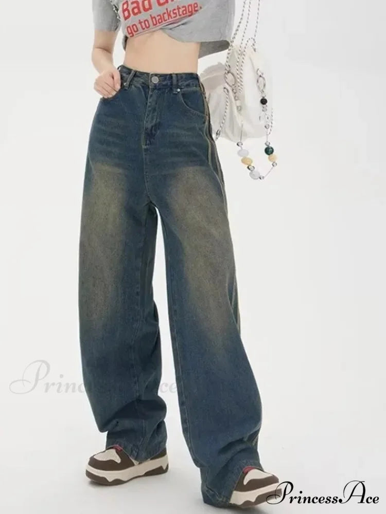 Sweeping Floor Spicy Girl Small Loose High Waisted Straight Leg Wide-Leg Jean