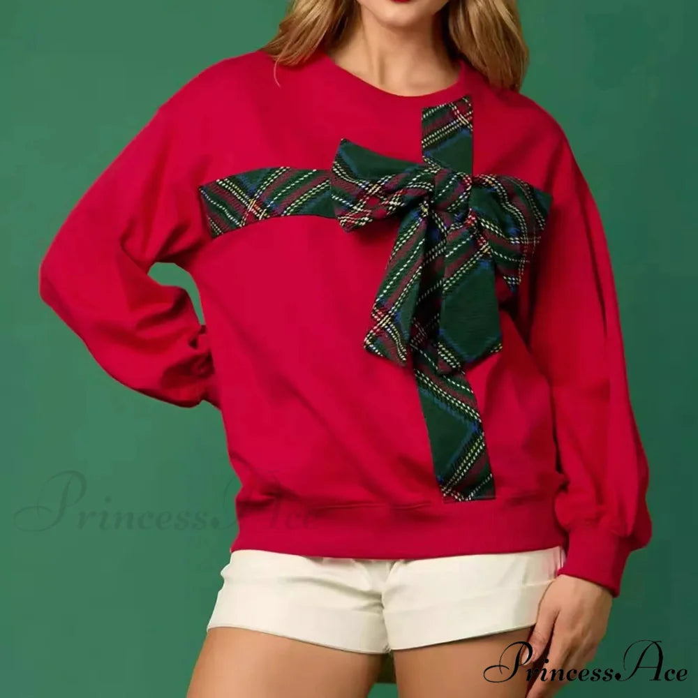Sweet Big Bow Chic Long Sleeve Tunic Y2K Christmas Hoodie Red / S Christmas Hoodies-L