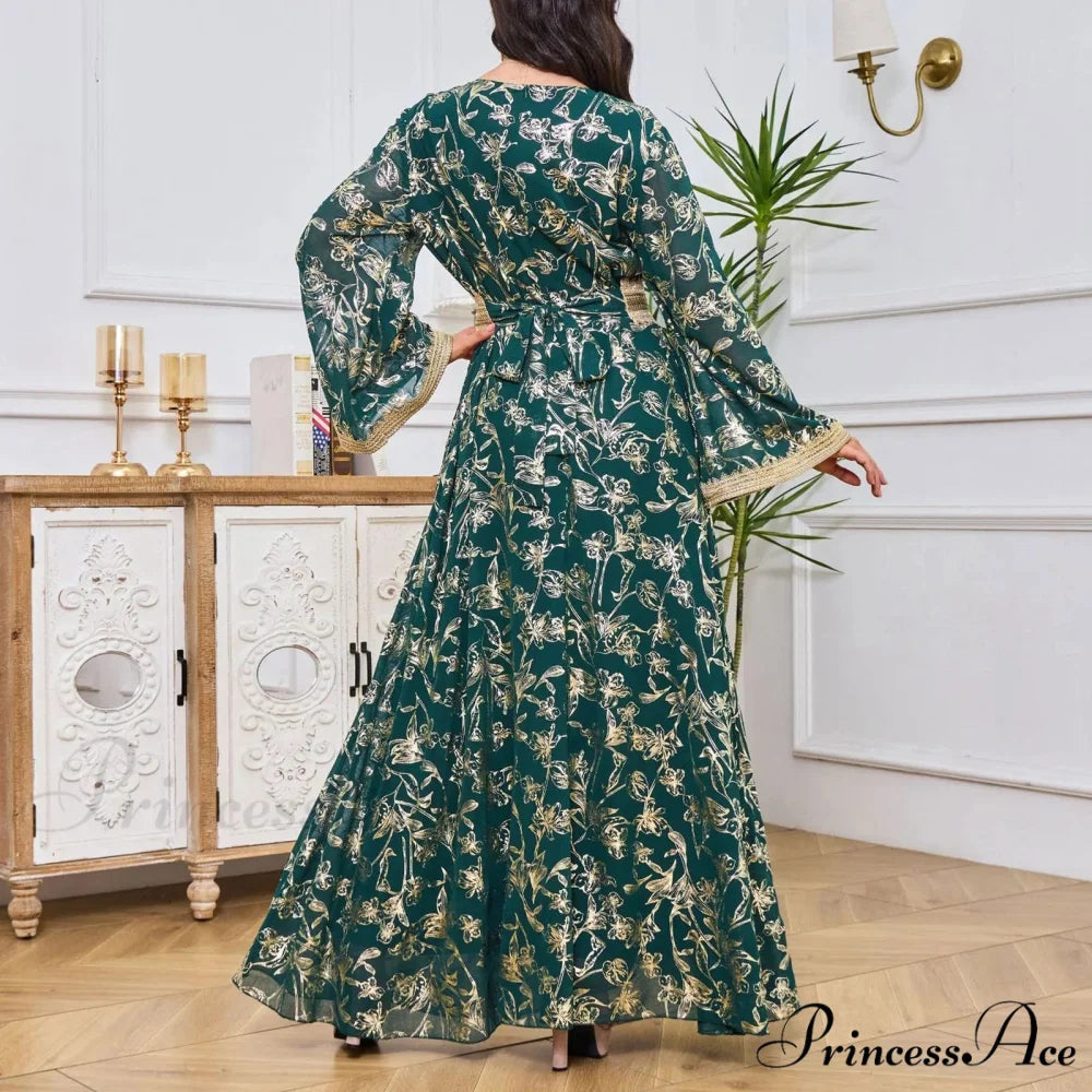 Sweet Black Ruched Chiffon Trumpet-Sleeve Long Princess Vintage Party Dress