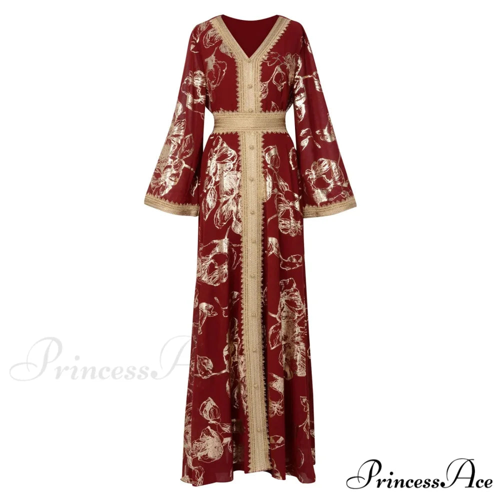 Sweet Black Ruched Chiffon Trumpet-Sleeve Long Princess Vintage Party Dress Red / S