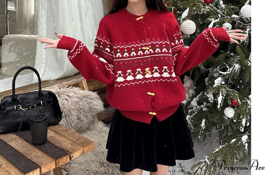 Sweet Christmas Horn Button Cardigan