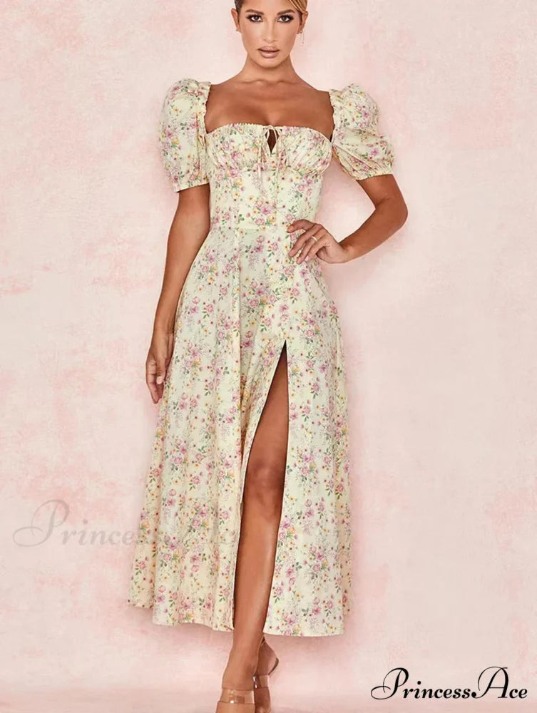 Sweet Fairy Short Sleeve Midi Floral High Waist Boho Dress