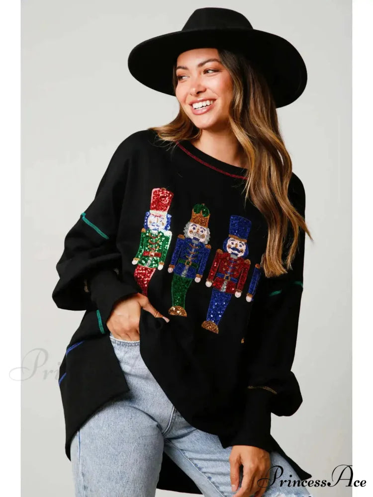 Sweet Fresh Korean Sequins Thickened Versatile Christmas Hoodie black / S Christmas Hoodies-L