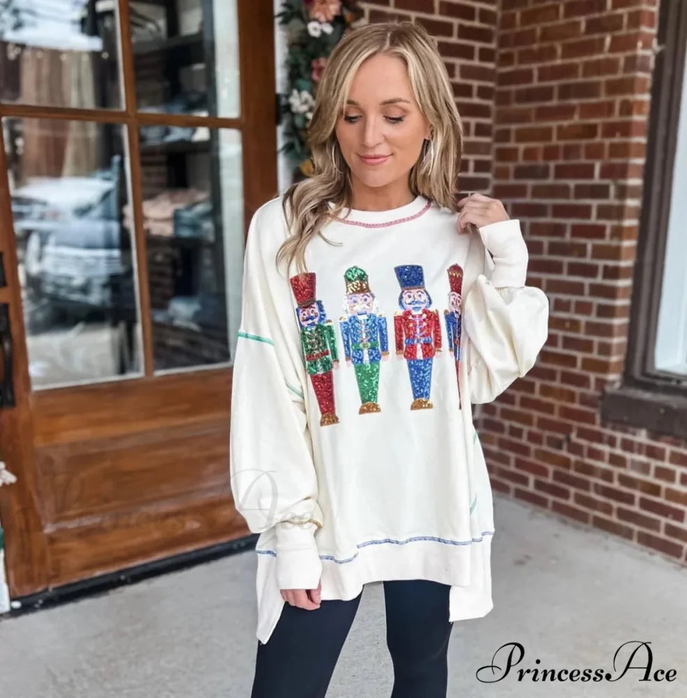 Sweet Fresh Korean Sequins Thickened Versatile Christmas Hoodie white 1 / S Christmas Hoodies-L