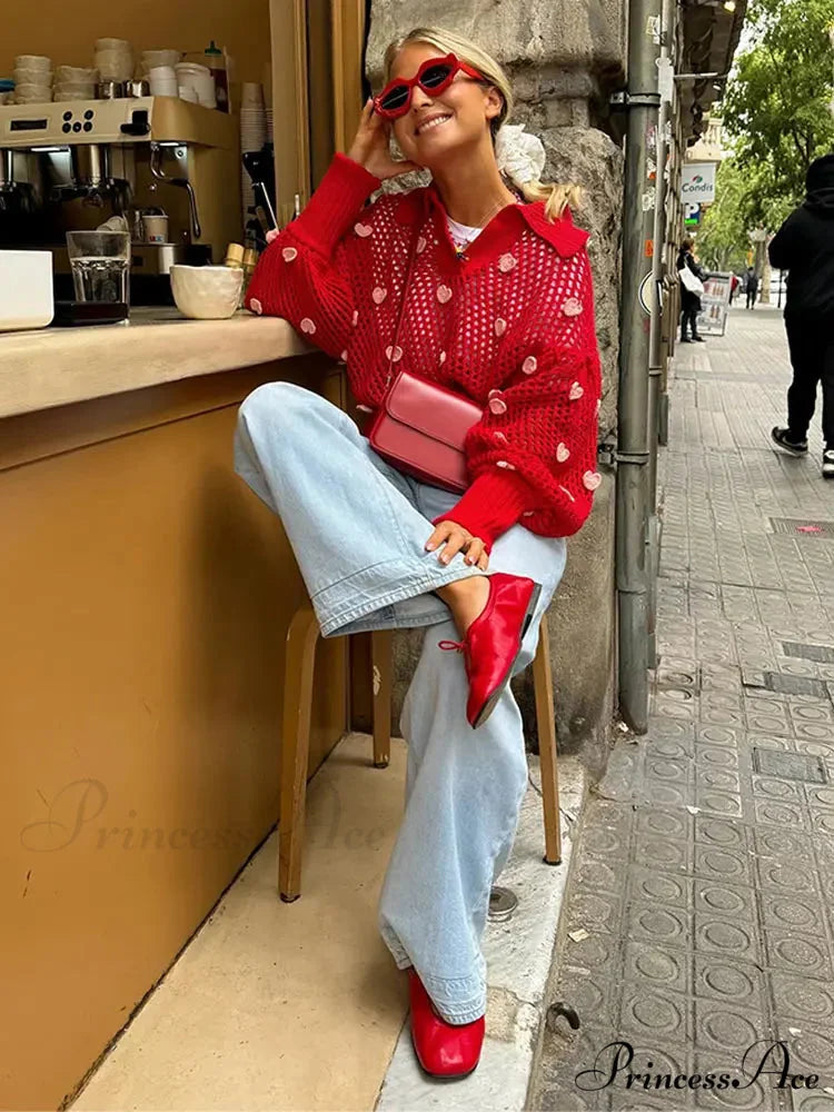 Sweet Handmade Elegant Stylish Fashionable Cozy V-neck Lantern Sleeve Warm Sweater