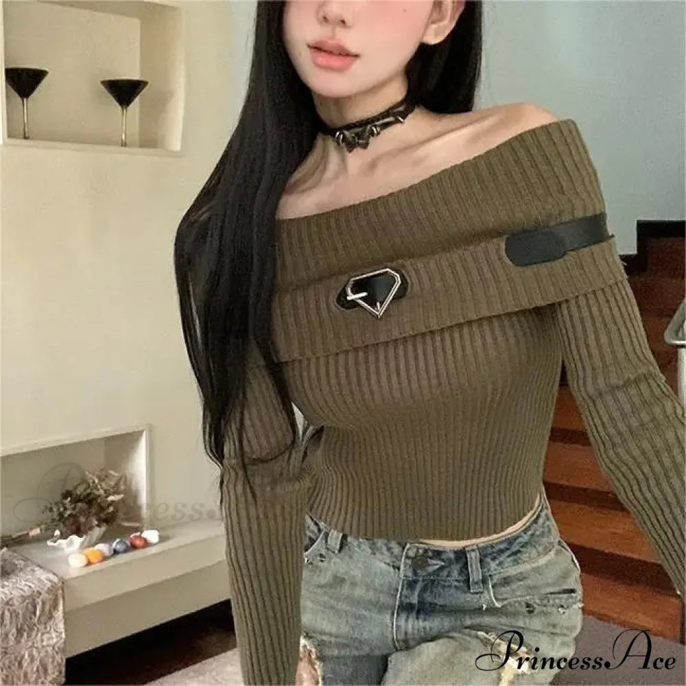 Sweet Off Shoulder Ribbed Crop Long Sleeve Slim Fit Knit Top Modified Title: Charming Off Shoulder Ribbed Crop Long