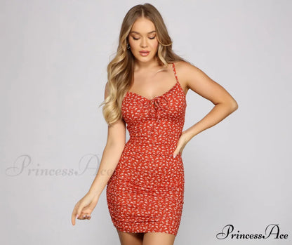 Sweetest Style Stylish Floral Mini Dress RED / XS