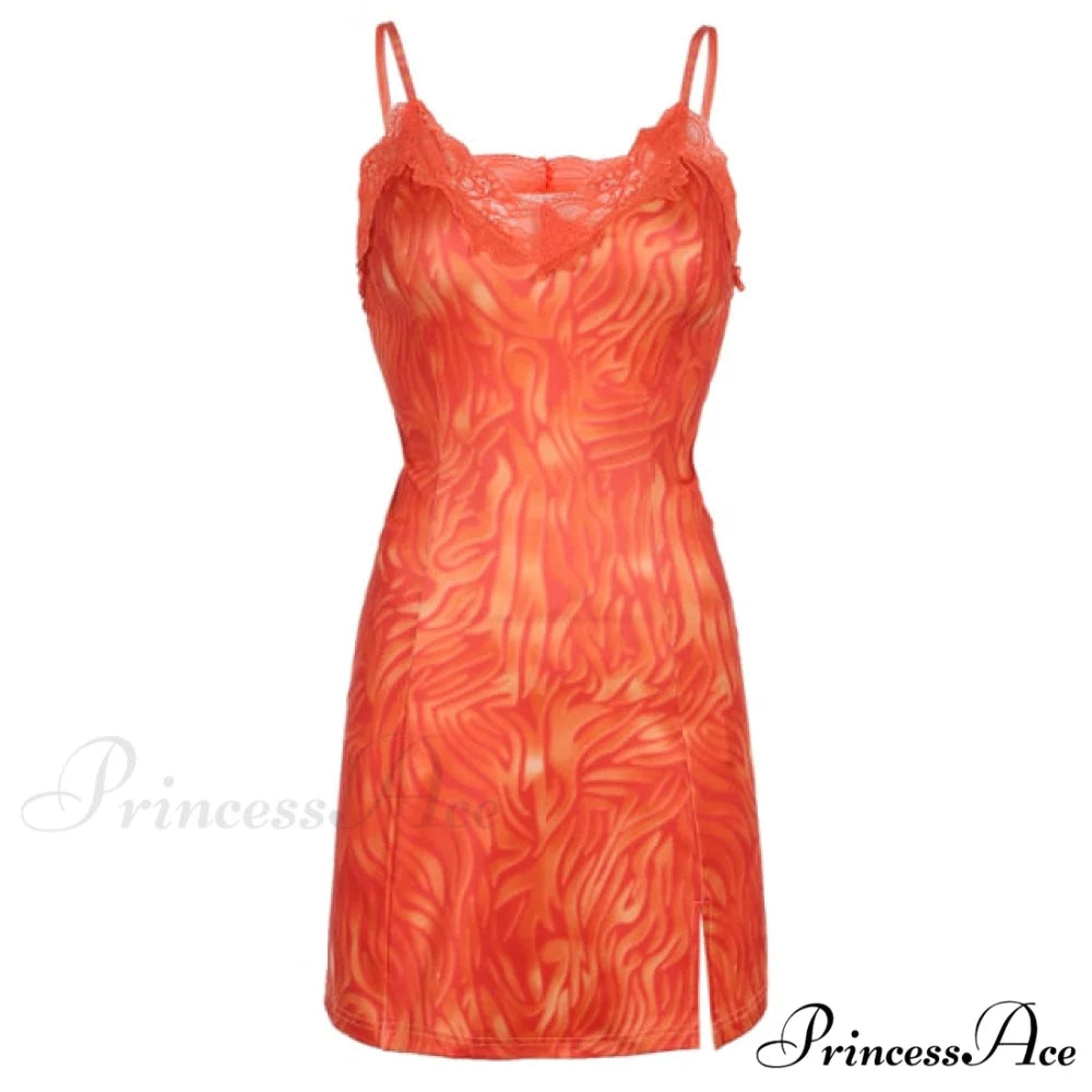 Sweetown Patchwork Lace Edge Cute Dress orange / S