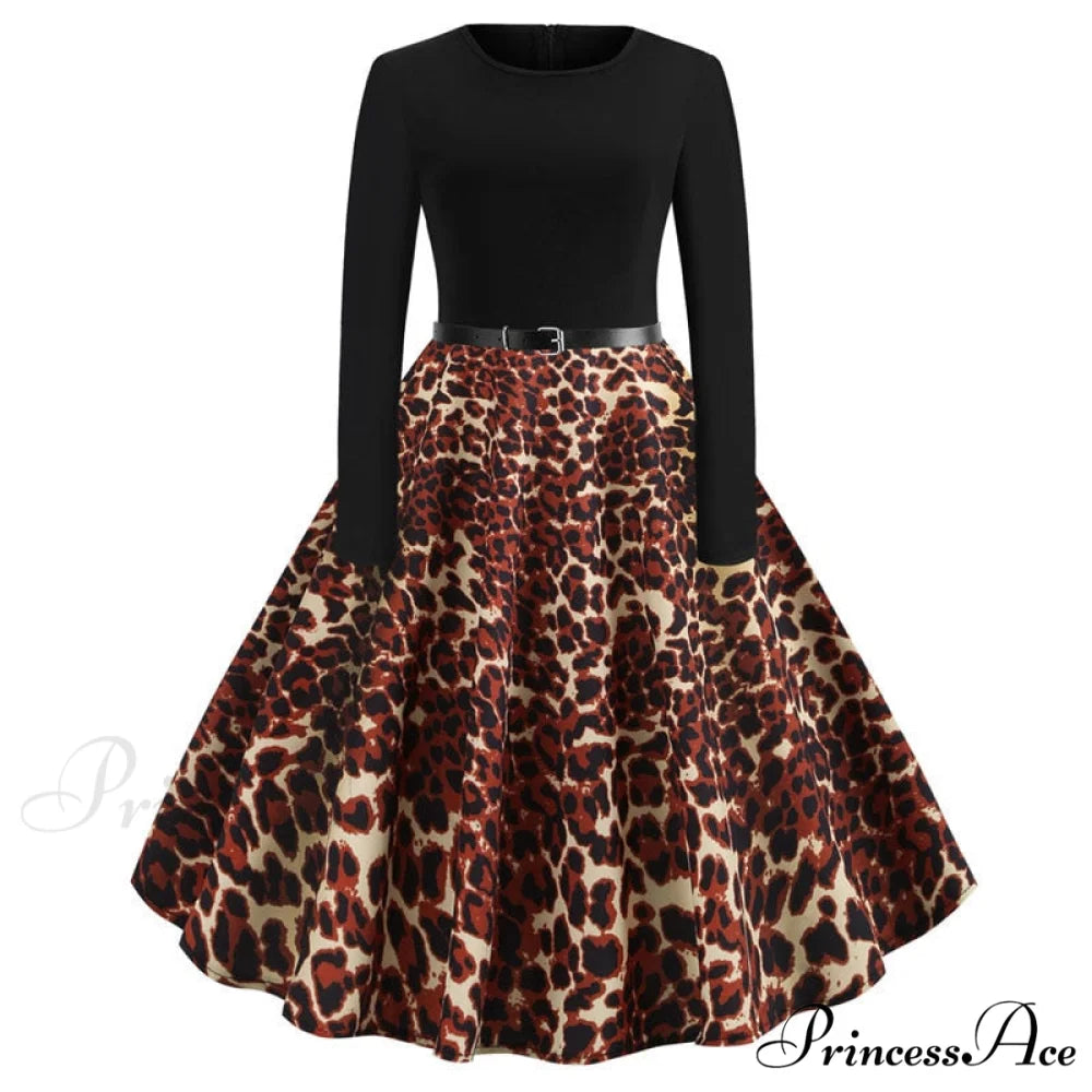Swing 50S Gown Black Vintage 60S Plus Pinup Winter Arm Women Christmas Party Long Size Print